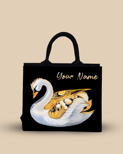 Personalized Small Tote Bag Designed With Swans Birds pattern