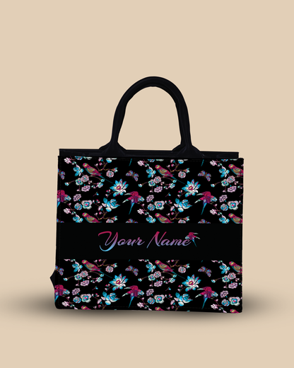 Personalized Small Tote Bag Designed with Flowering Branch And Bird