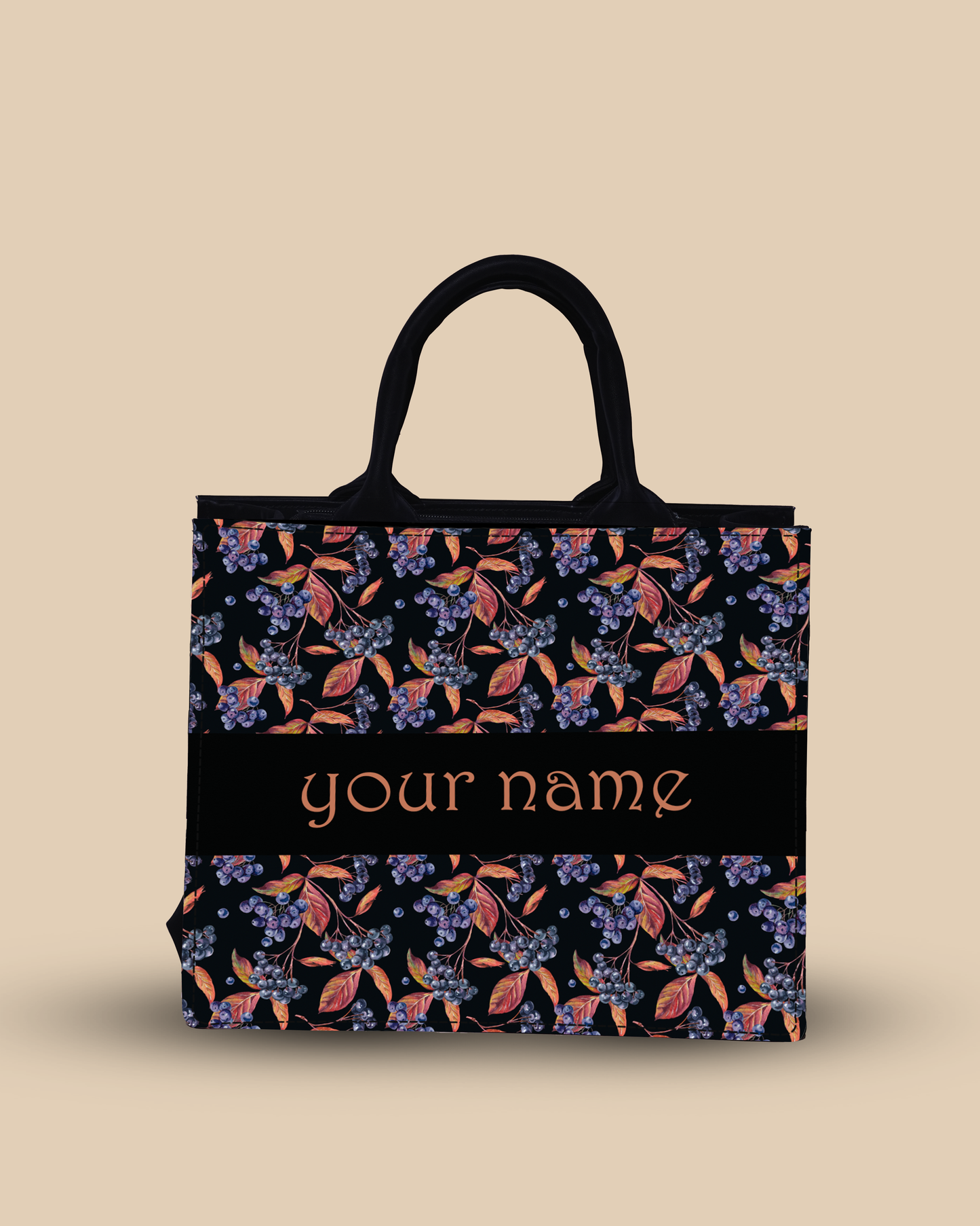 Personalized Small Tote Bag Designed with Grapes And Leaf Pattern