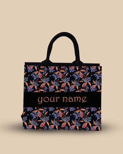 Personalized Small Tote Bag Designed with Grapes And Leaf Pattern