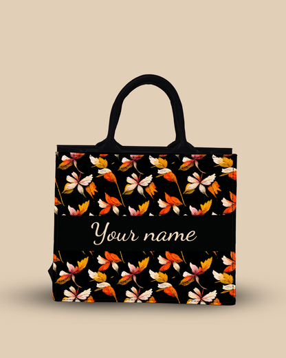 Personalized Small Tote Bag Designed With Watercolour Autumn Leaves Pattern