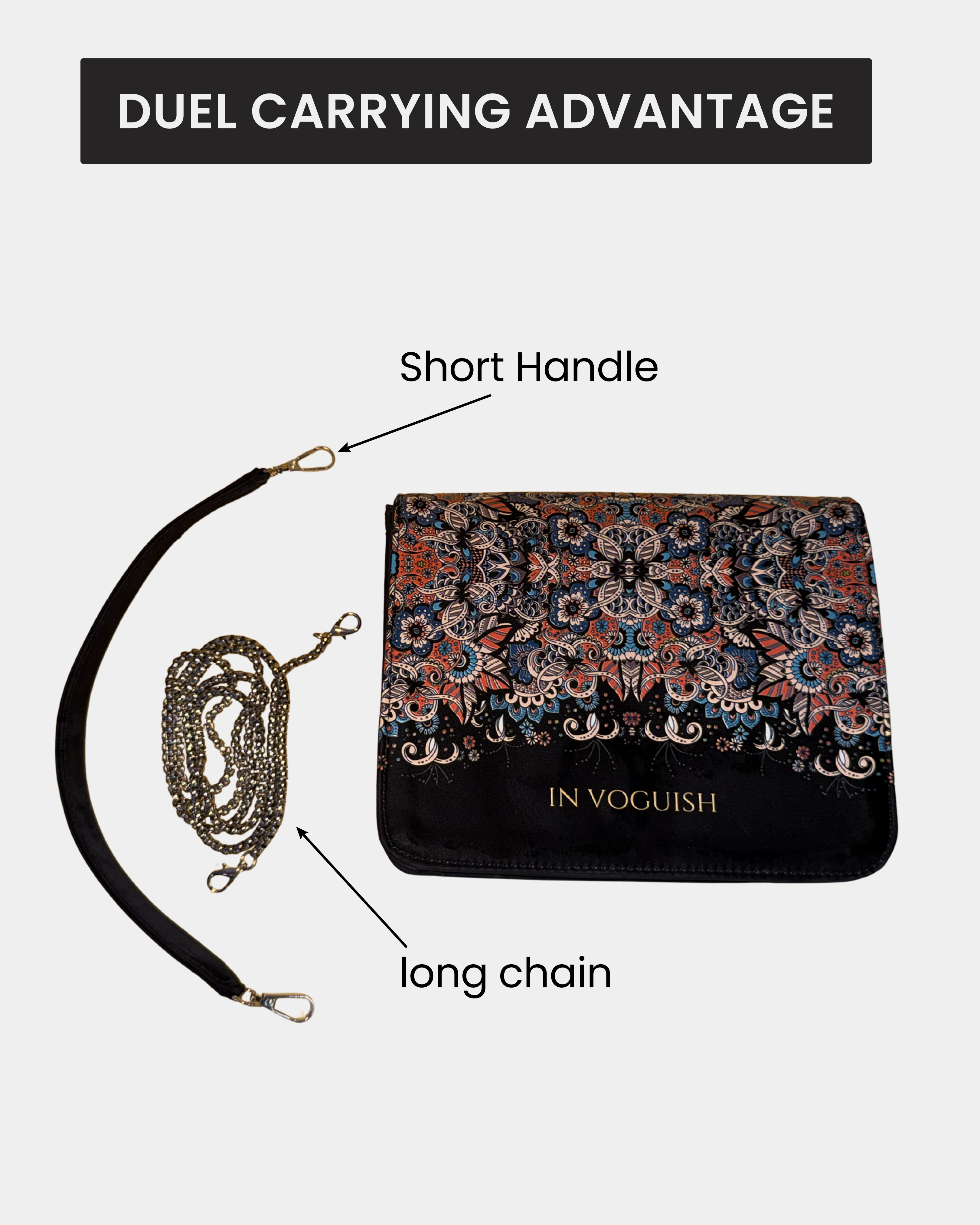 Premium Edition | IN VOGUISH SwitchStyle Customized Sling Bag – Interchangeable Flap | Z Black 3D Embossed Design