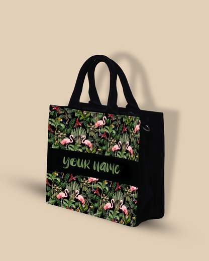 Personalized Small Tote Bag Designed with Flamingo And Colourfull Parrot