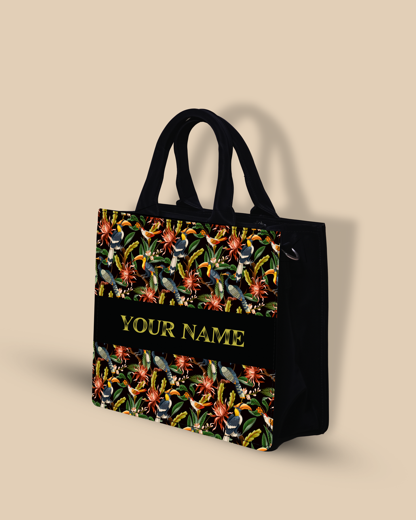 Personalized small Tote Bag Designed with Hornbill , Carens Birds And Tropical Flowers