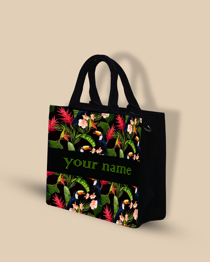 Personalized Small Tote Bag Designed With Beautiful Coconut Palm Trees With Birds
