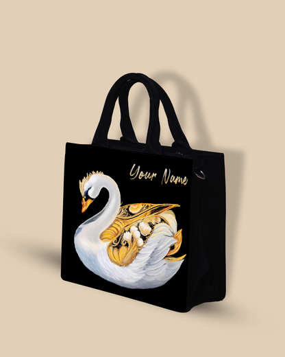 Personalized Small Tote Bag Designed With Swans Birds pattern