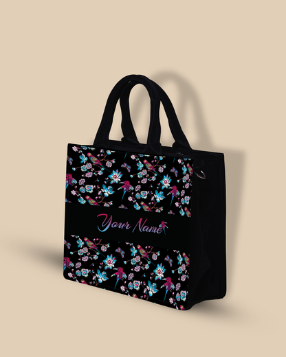 Personalized Small Tote Bag Designed with Flowering Branch And Bird