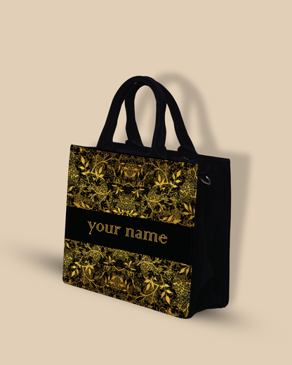 Personalized small Tote Bag Designed with Graceful Golden Floral