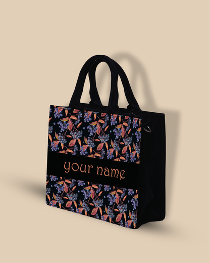 Personalized Small Tote Bag Designed with Grapes And Leaf Pattern