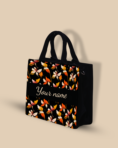Personalized Small Tote Bag Designed With Watercolour Autumn Leaves Pattern