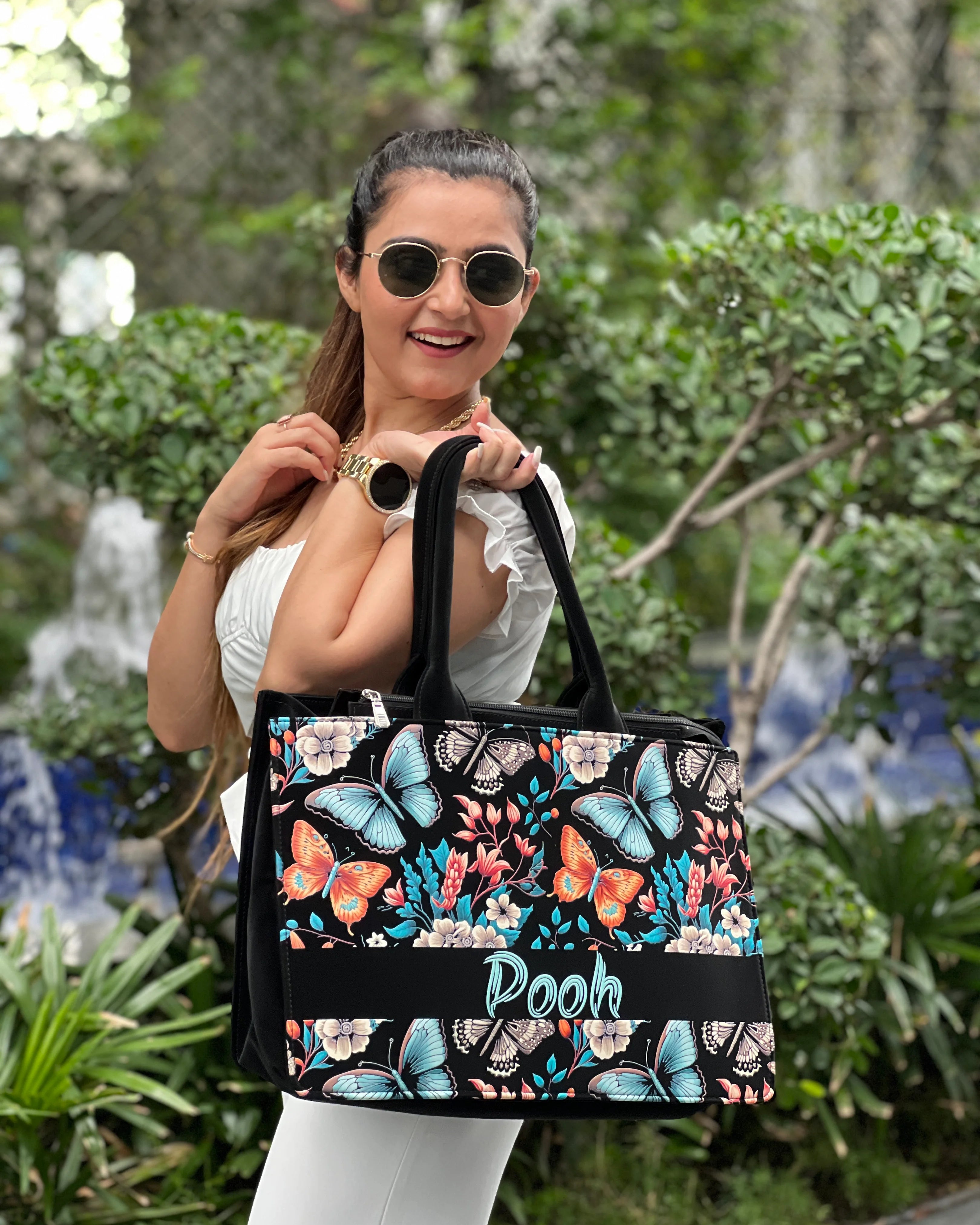 Customized Tote Bag  Designed with Beautiful Boho Butterflies With Flowers