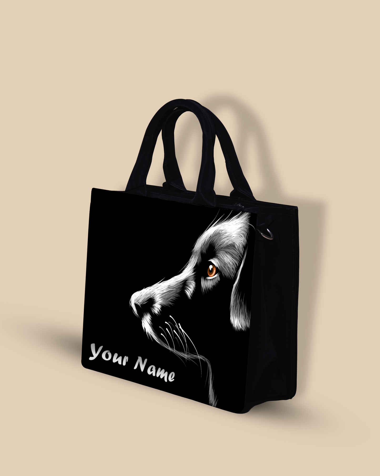Personalized Small Tote Bag Designed With Black And White Dog
