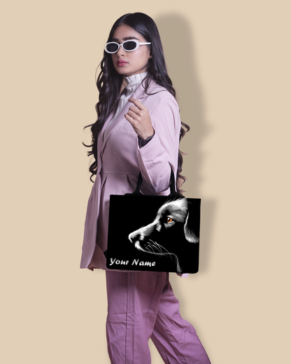 Personalized Small Tote Bag Designed With Black And White Dog