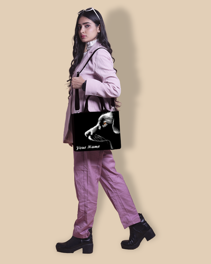 Personalized Small Tote Bag Designed With Black And White Dog