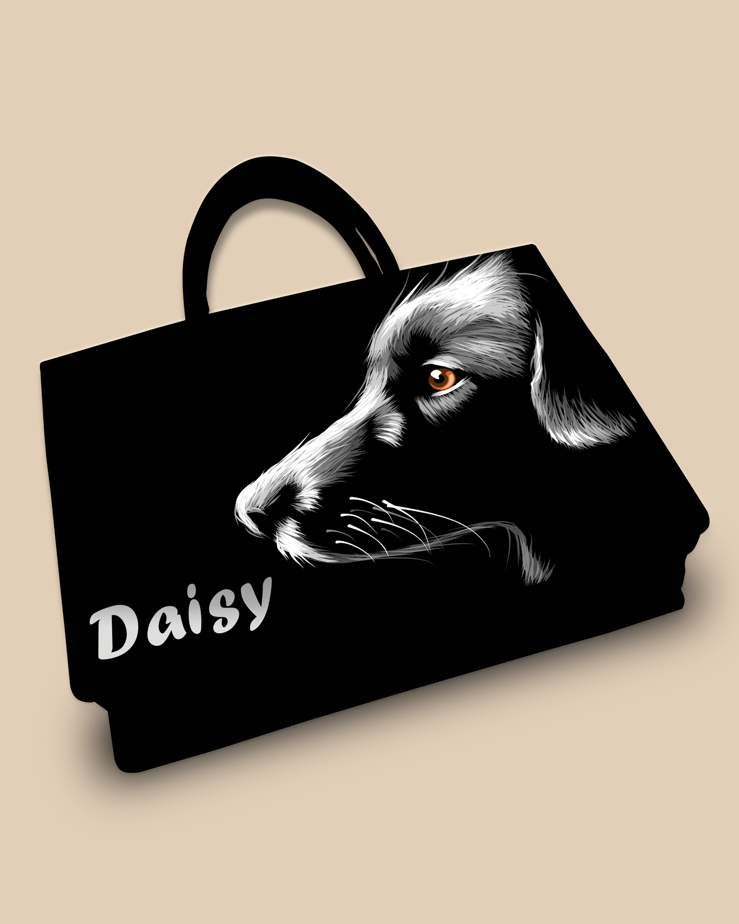 Personalized Tote Bag Designed With Black And White Dog