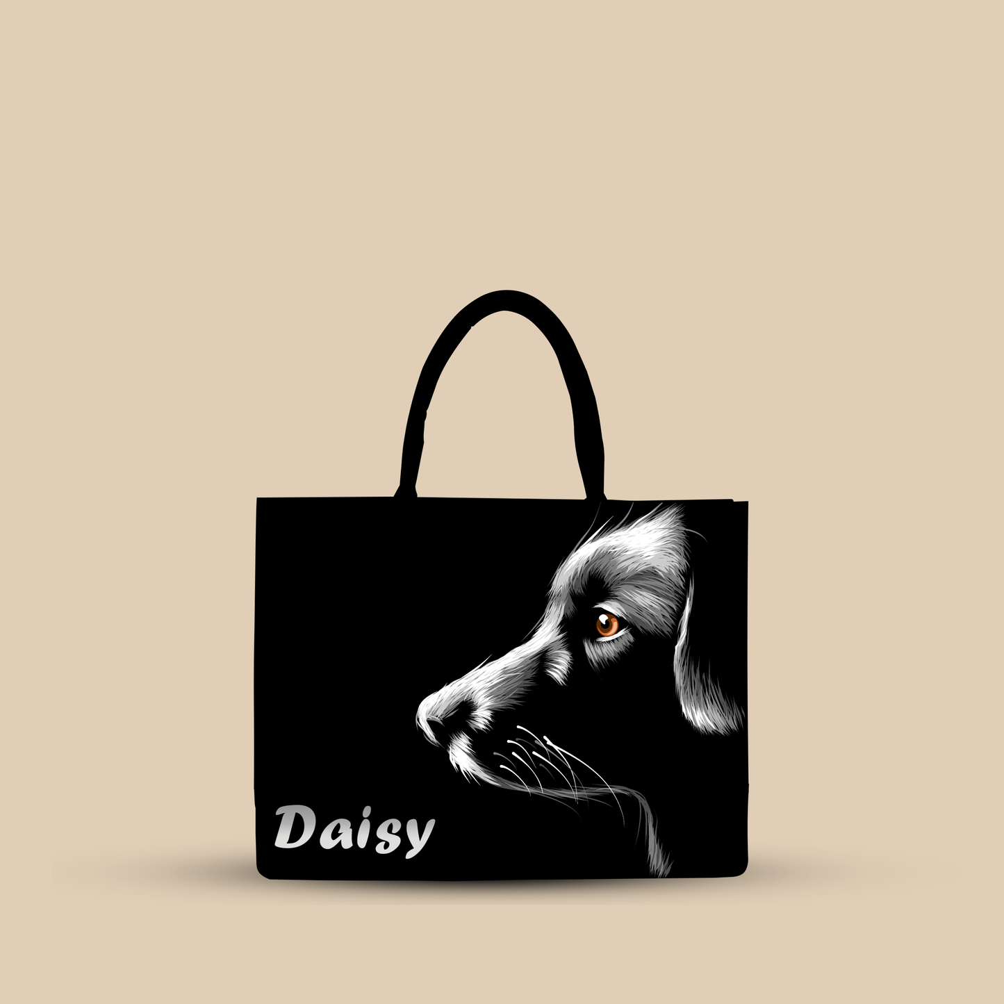 Personalized Tote Bag Designed With Black And White Dog