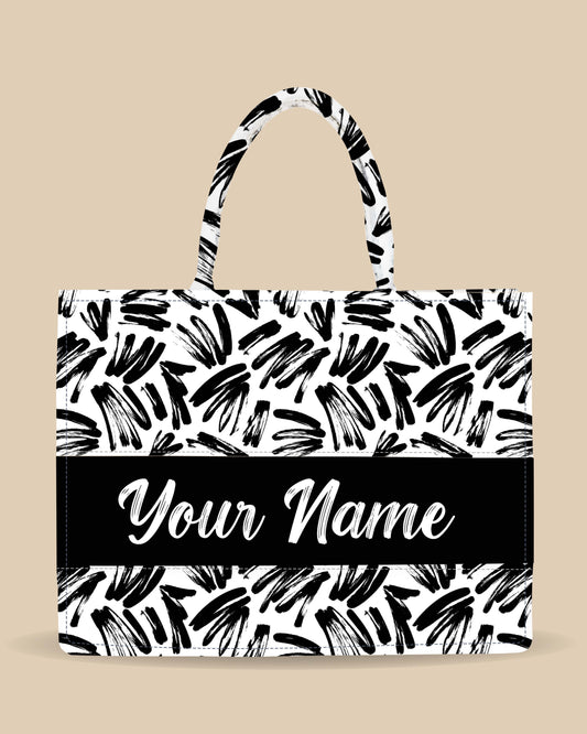 Personalized Tote Bag Designed With Black Brushstrokes Pattern