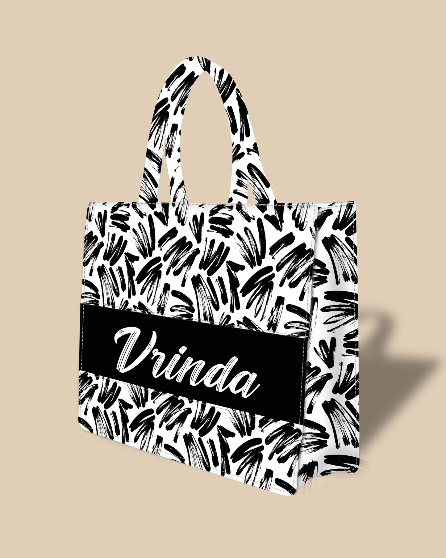 Personalized Tote Bag Designed With Black Brushstrokes Pattern