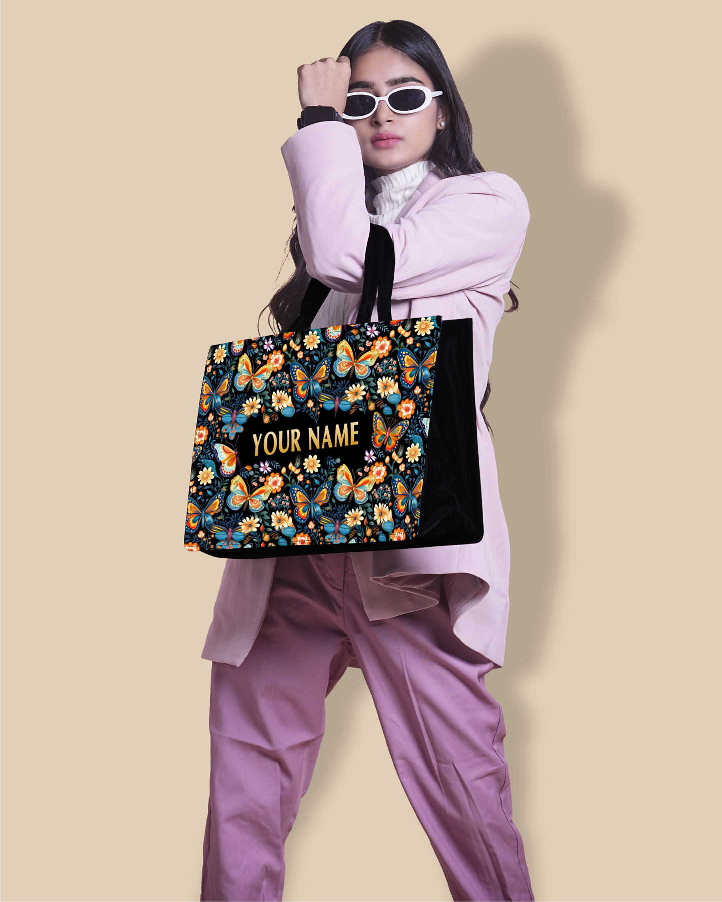 Personalized Tote Bag Designed With Blossom Colourfull Butterflies