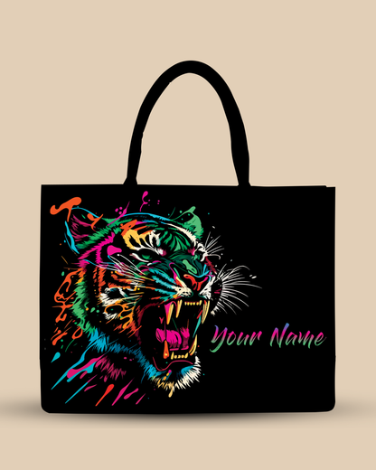 Personalized Tote Bag Designed With Colourfull Roaring Bangal Tiger