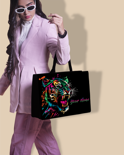 Personalized Tote Bag Designed With Colourfull Roaring Bangal Tiger