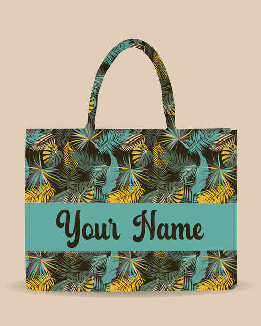 Personalized Tote Bag Designed With Colourfull Tropical And Vintage Palm Leaves