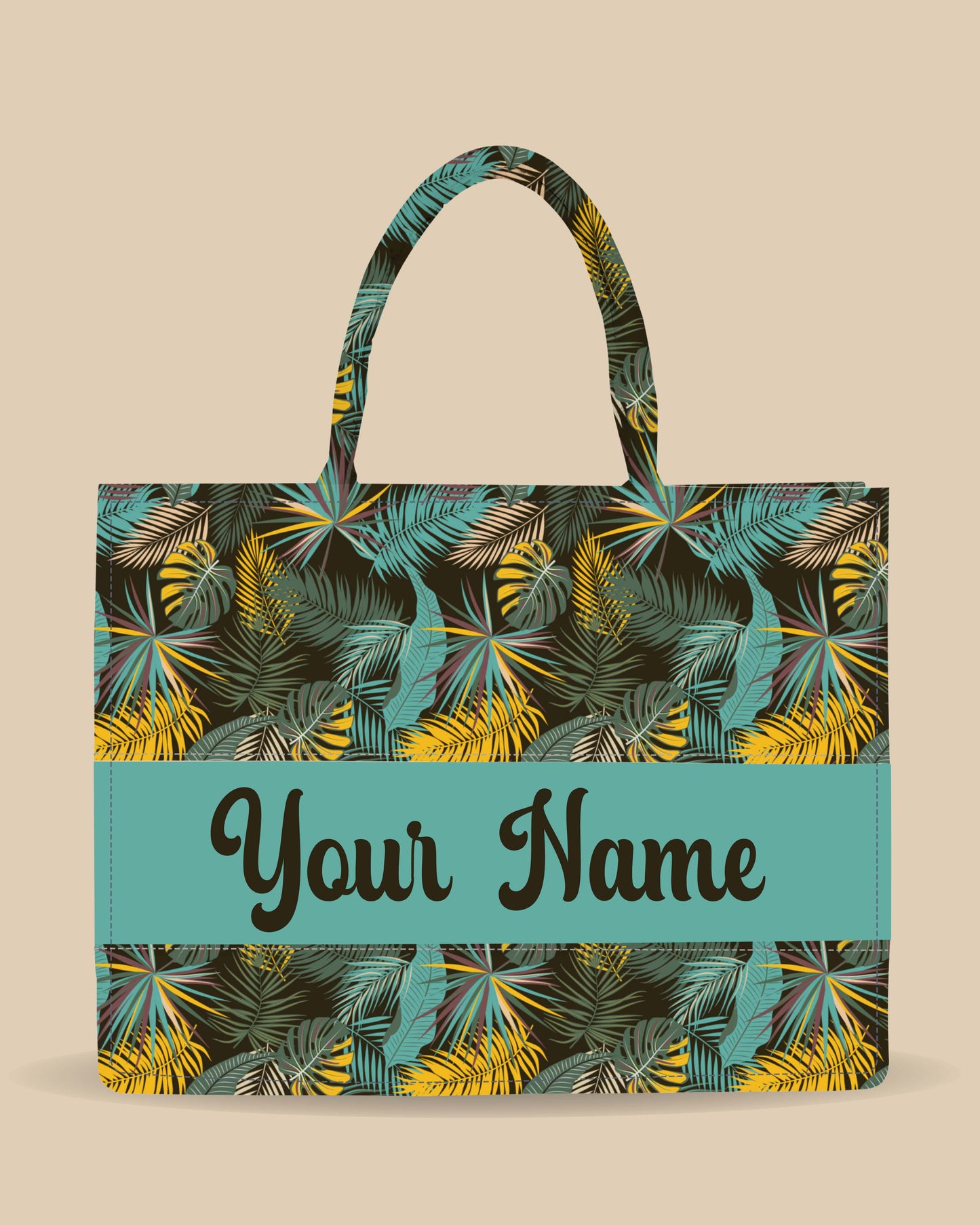 Personalized Tote Bag Designed With Colourfull Tropical And Vintage Palm Leaves