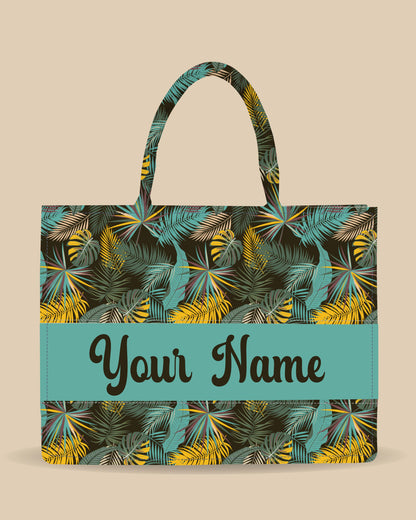 Personalized Tote Bag Designed With Colourfull Tropical And Vintage Palm Leaves