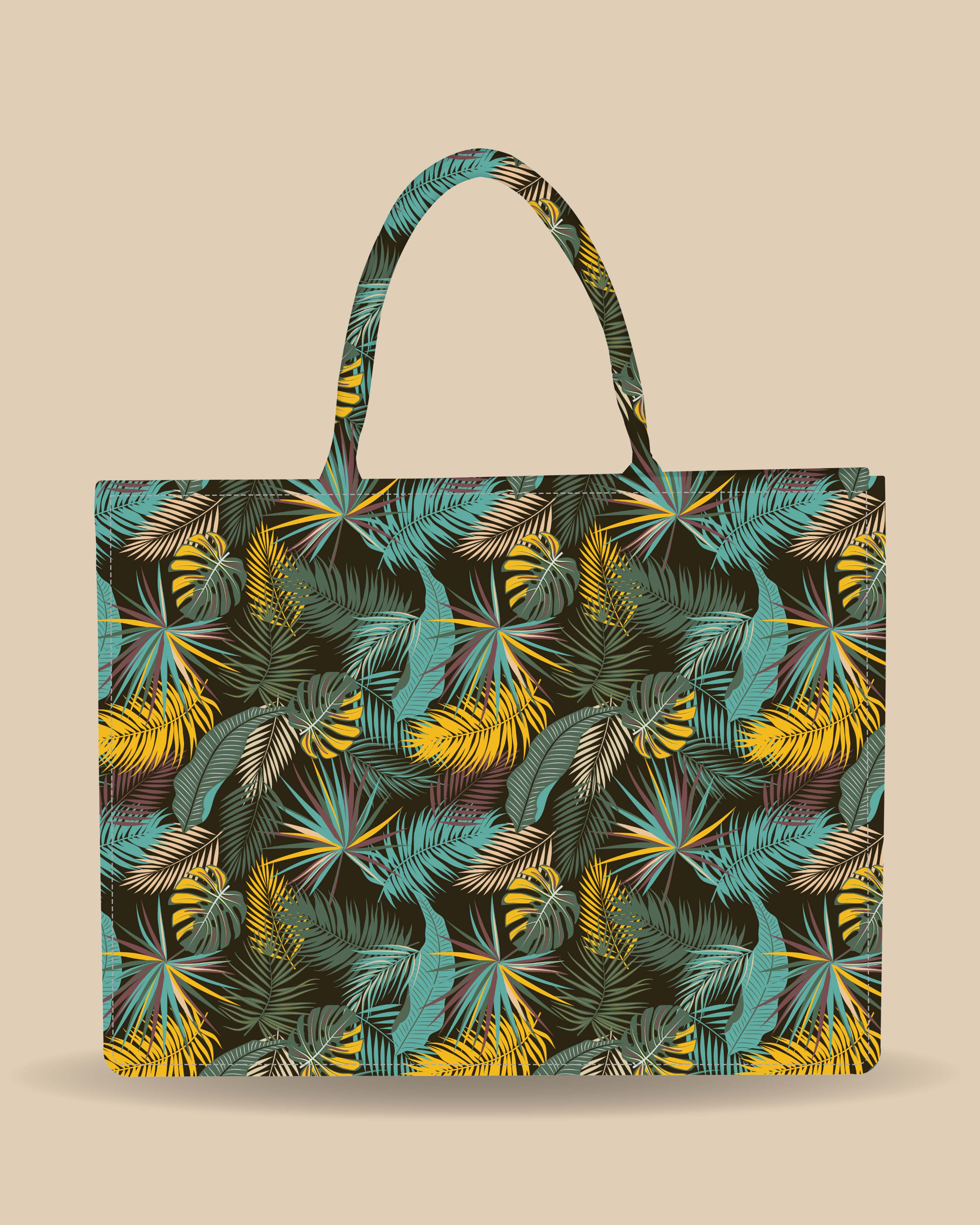 Customized Tote Bag Designed With Colourfull Tropical And Vintage Palm Leaves