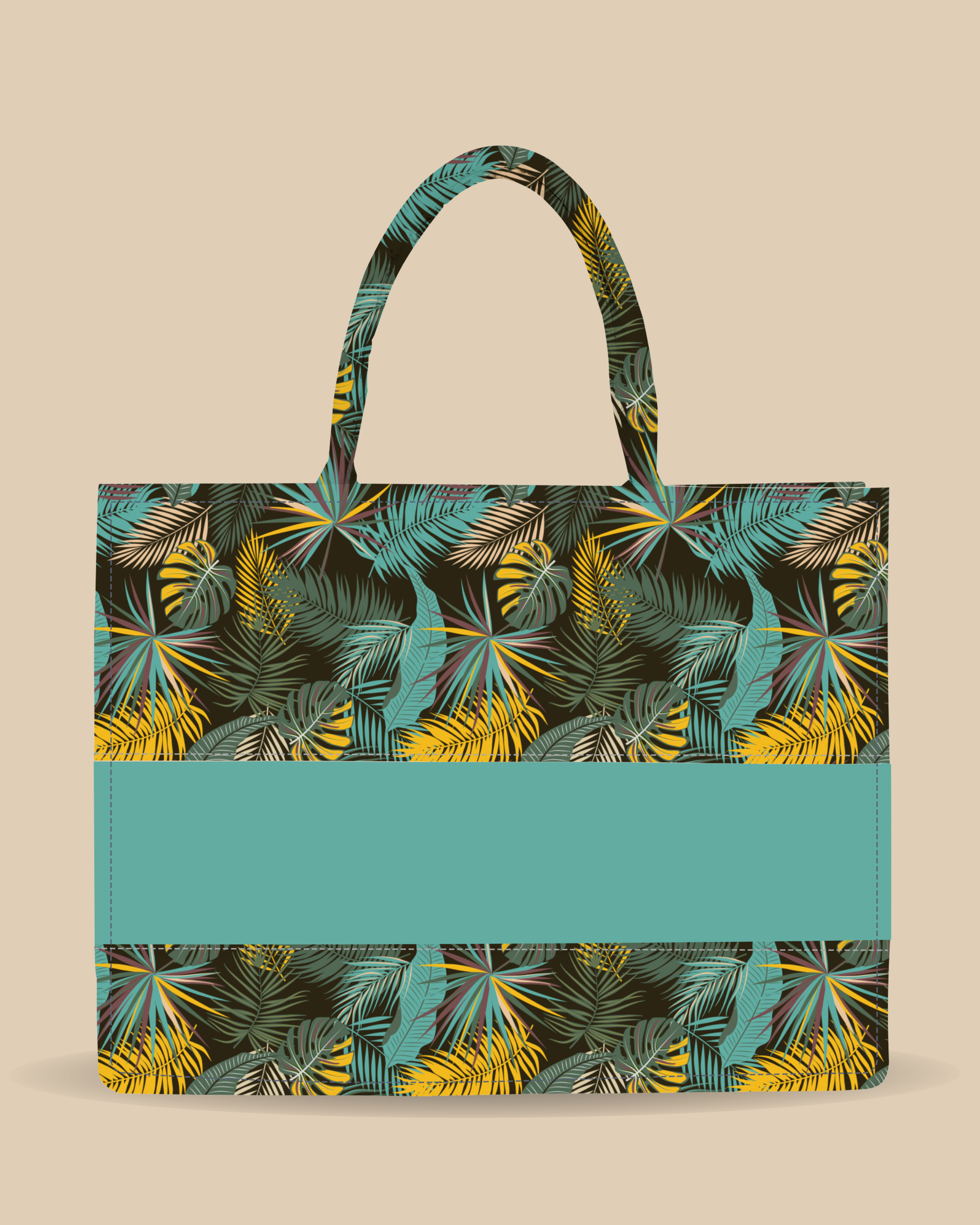Customized Tote Bag Designed With Colourfull Tropical And Vintage Palm Leaves