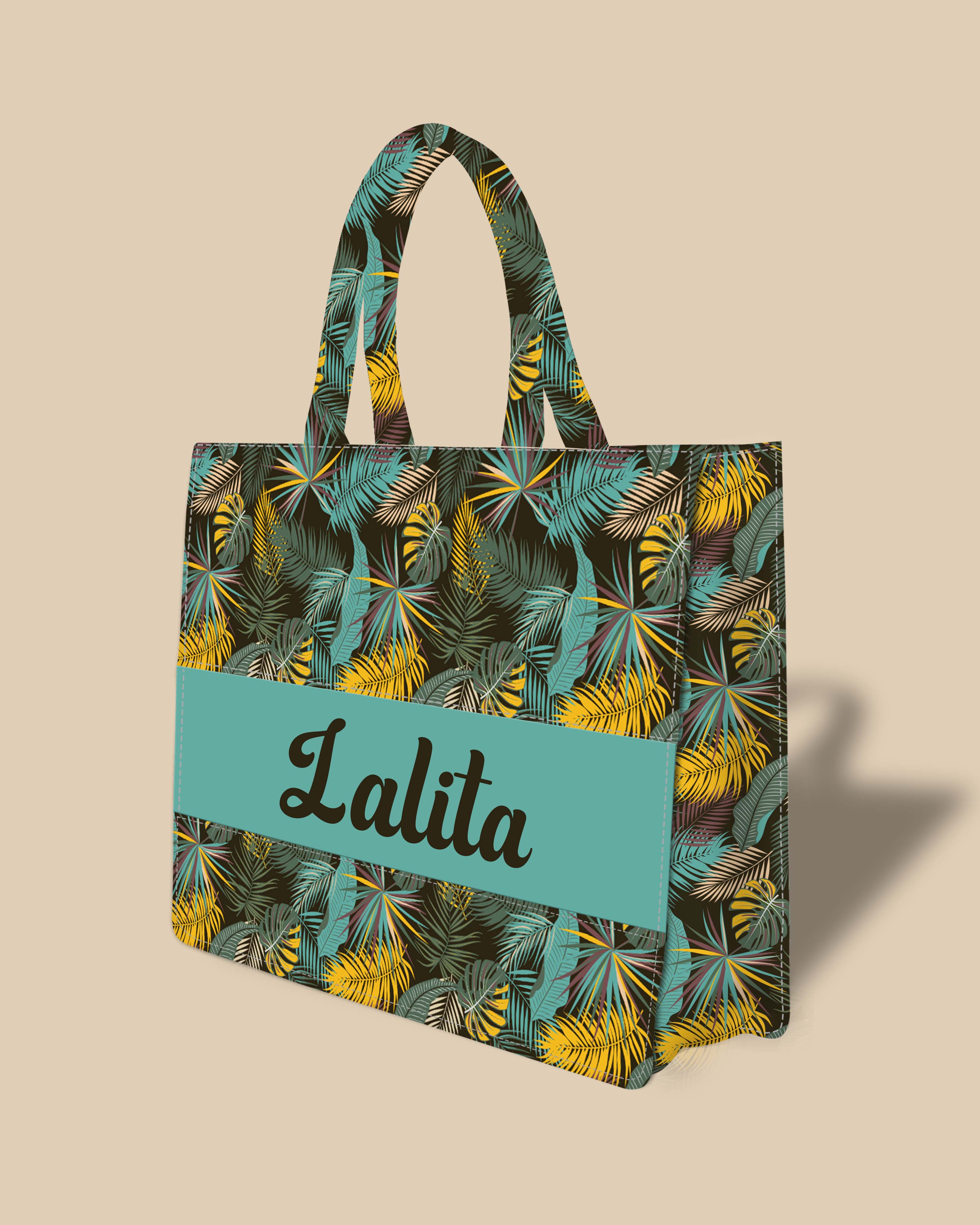 Customized Tote Bag Designed With Colourfull Tropical And Vintage Palm Leaves