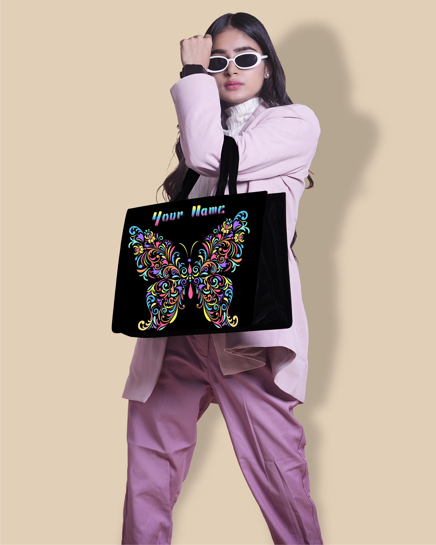 Personalized Tote Bag Designed With Colourfull butterflies Pattern