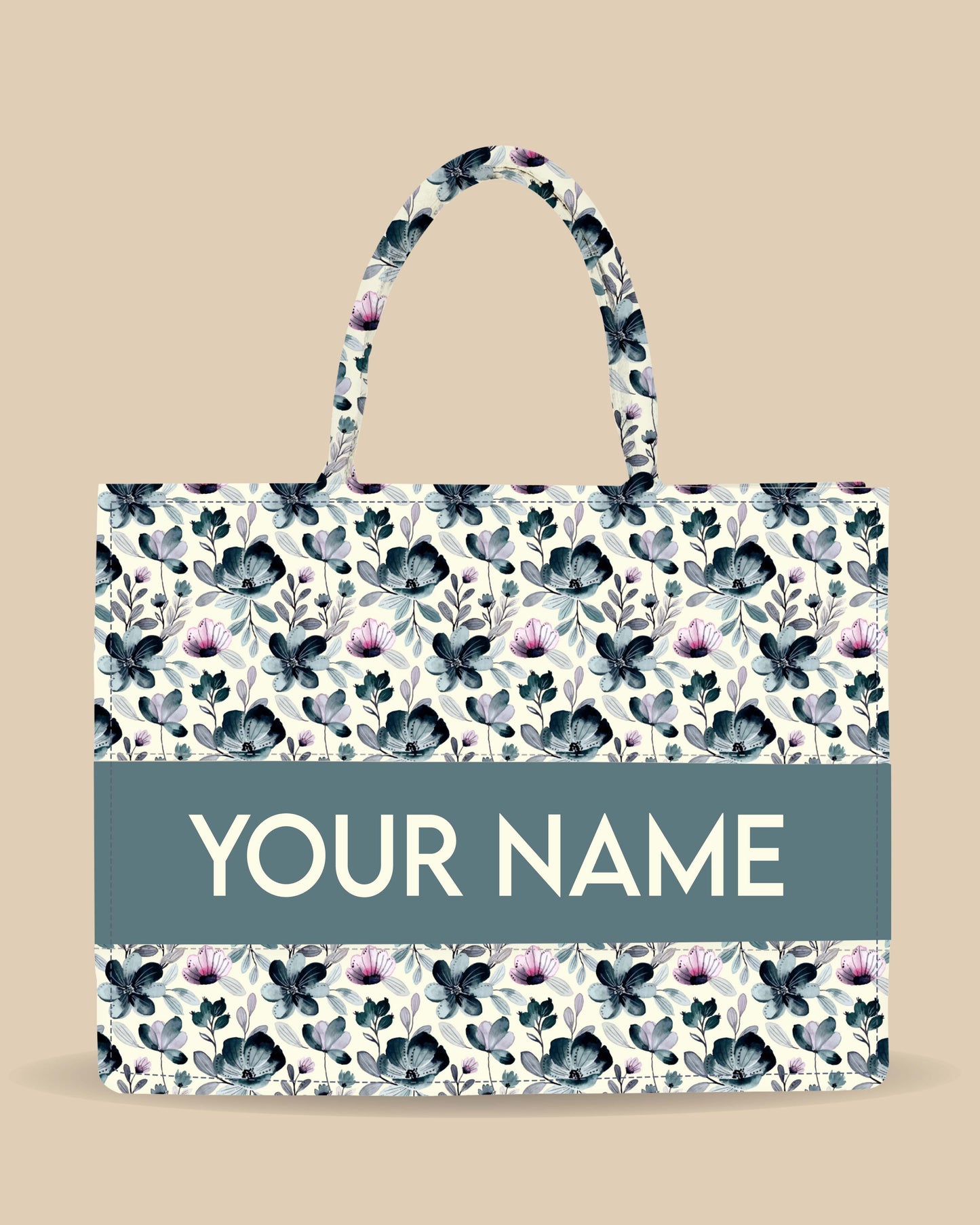 Personalized Tote Bag Designed With Indigo Watercolor Floral Pattern