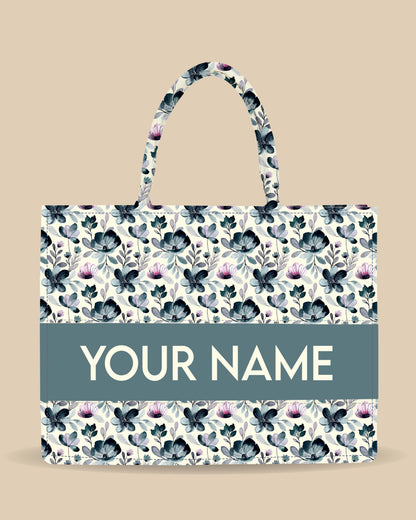 Personalized Tote Bag Designed With Indigo Watercolor Floral Pattern