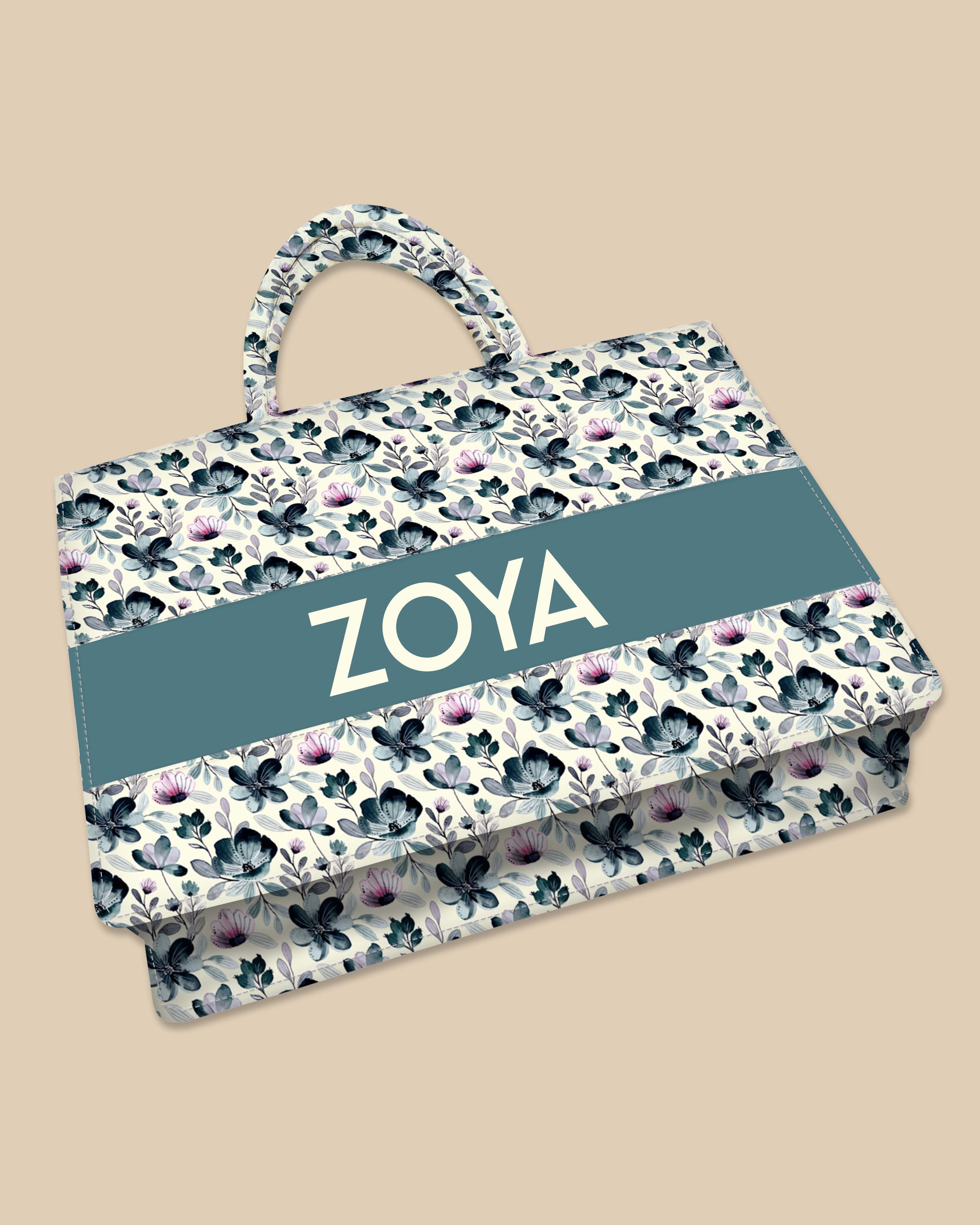 Customized Tote Bag  Designed With Indigo Watercolor Floral Pattern