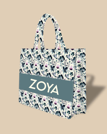 Personalized Tote Bag Designed With Indigo Watercolor Floral Pattern