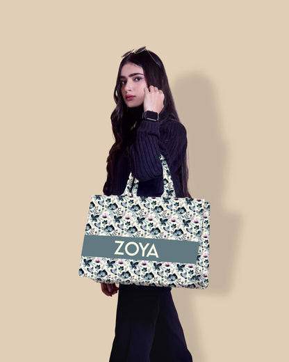 Personalized Tote Bag Designed With Indigo Watercolor Floral Pattern