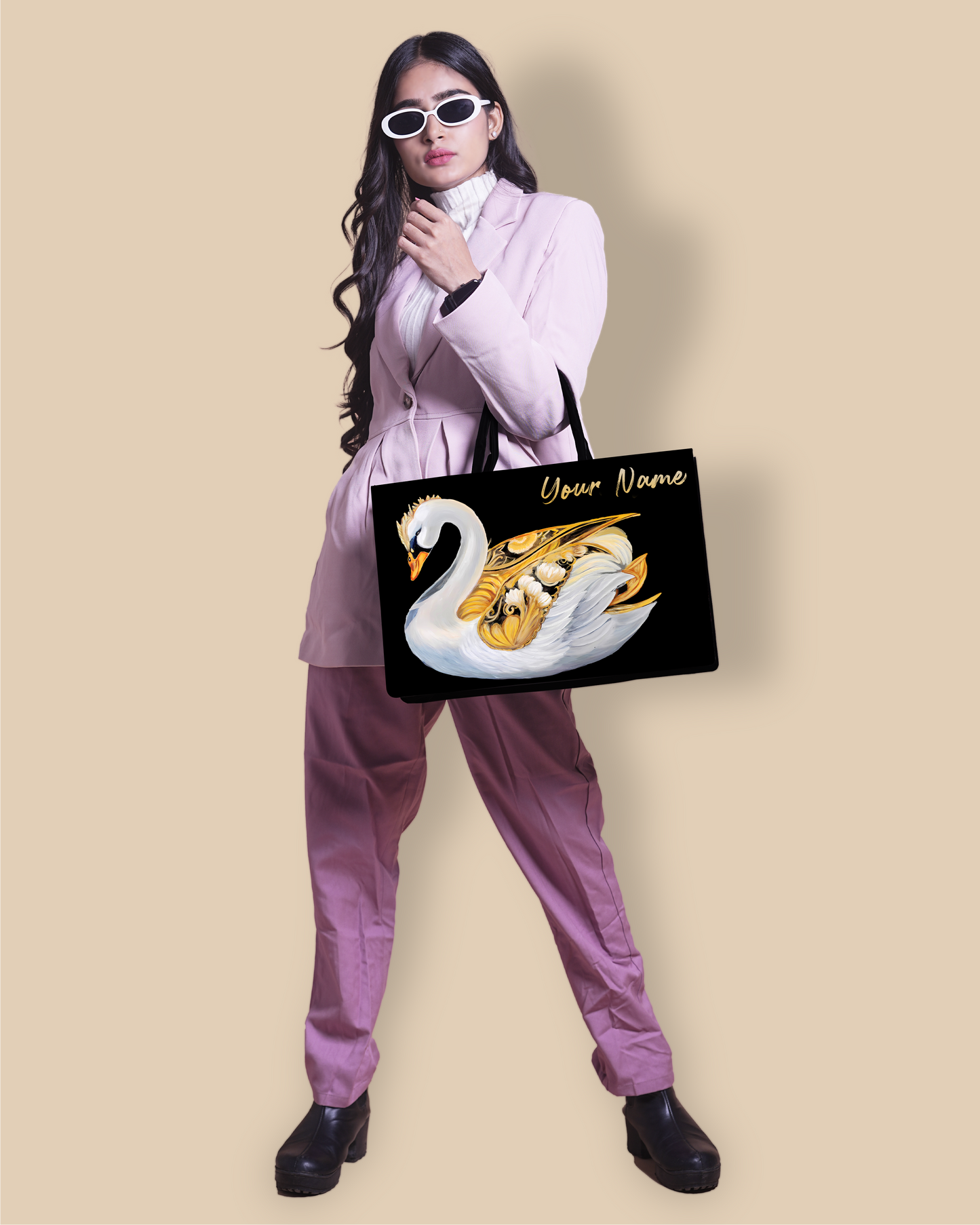 Personalized Tote Bag Designed With Swans Birds Pattern
