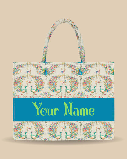 Personalized Tote Bag Designed With Beautiful Peacock And It's Feather