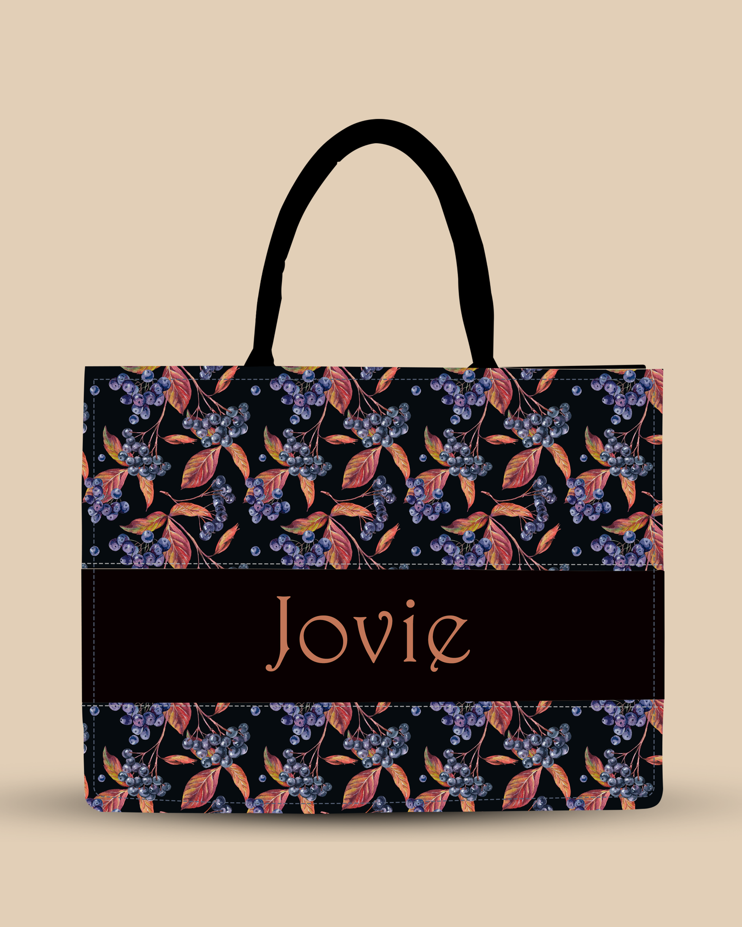 Personalized Tote Bag Designed with Grapes And Leaf Pattern