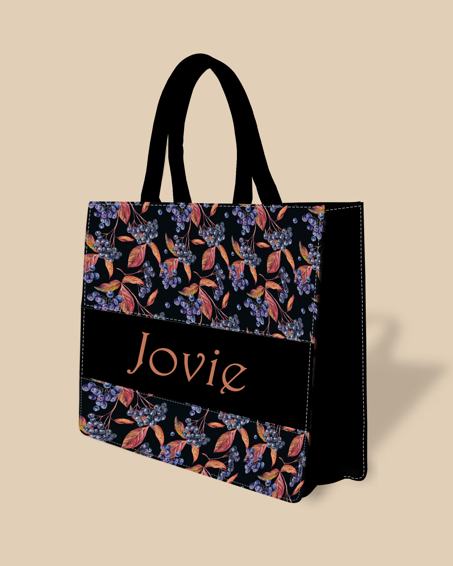 Personalized Tote Bag Designed with Grapes And Leaf Pattern