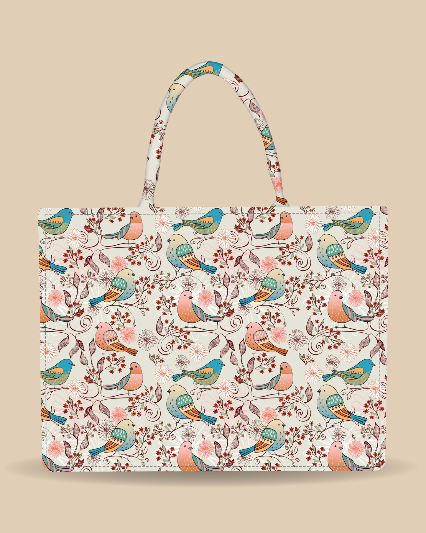 Personalized Tote Bag Designed With Illustration Along Cartoon Birds