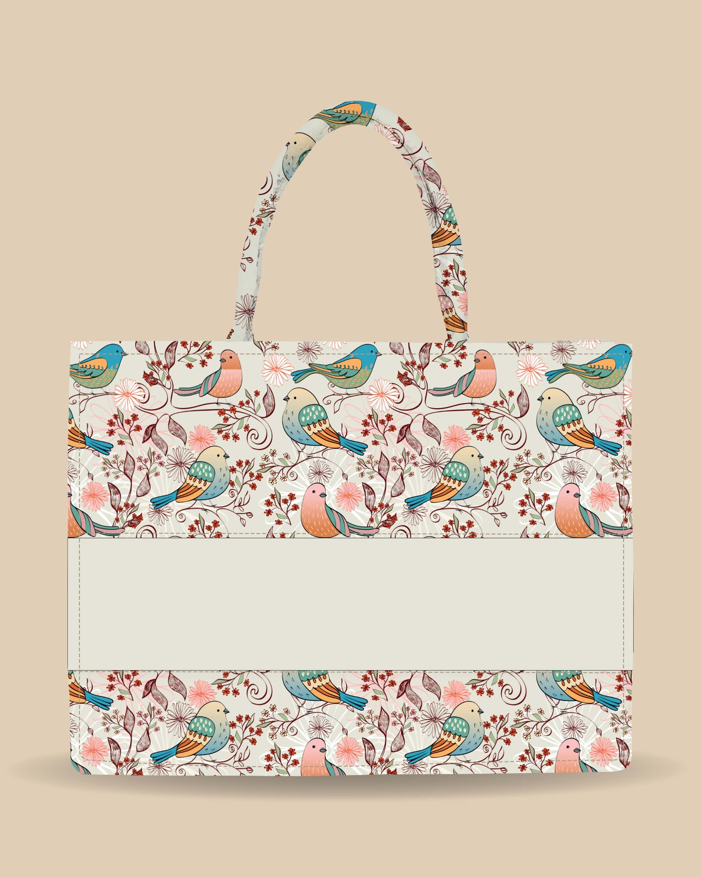 Personalized Tote Bag Designed With Illustration Along Cartoon Birds