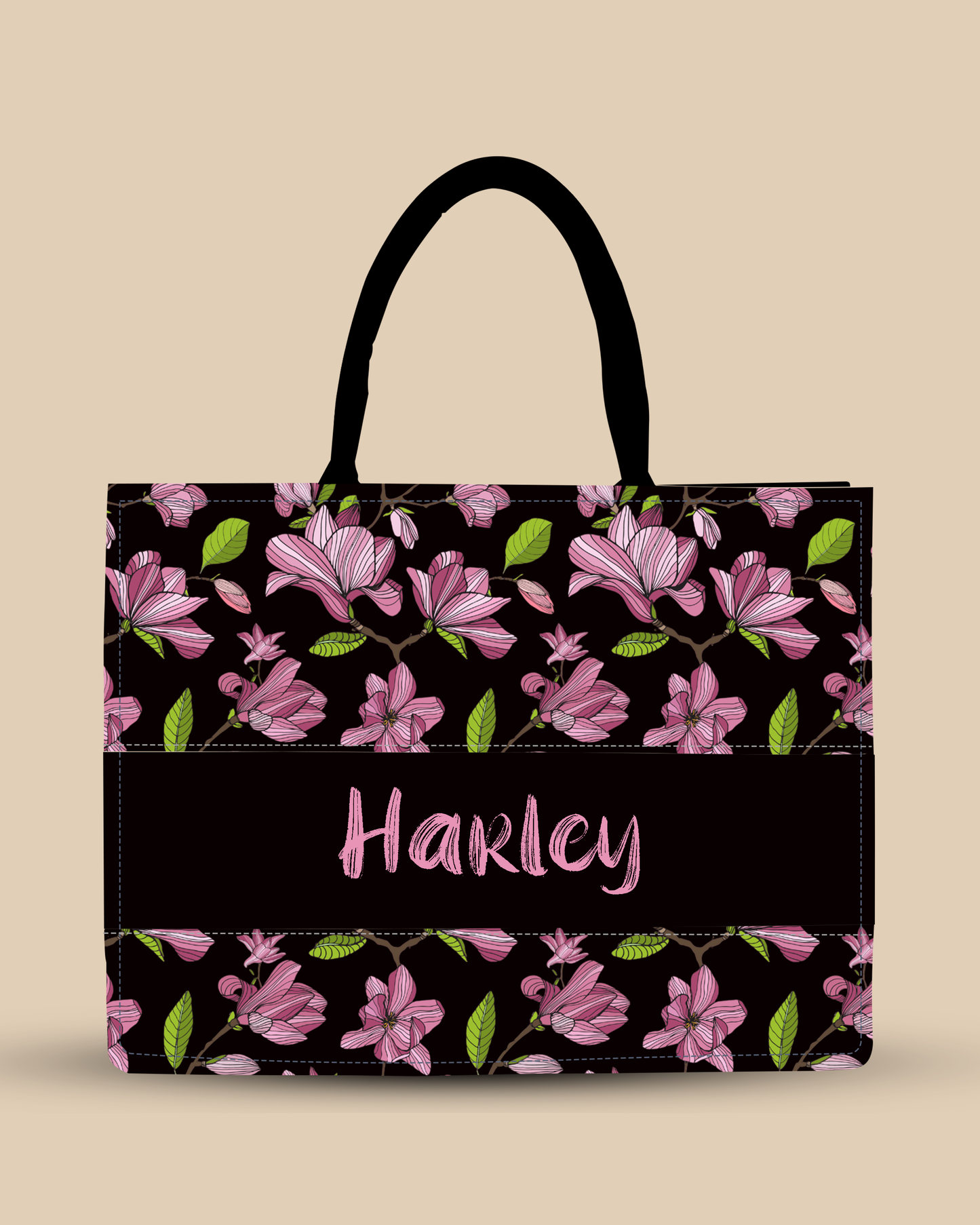 Personalized Tote Bag Designed with Placemats Flowering Magnolia Pink