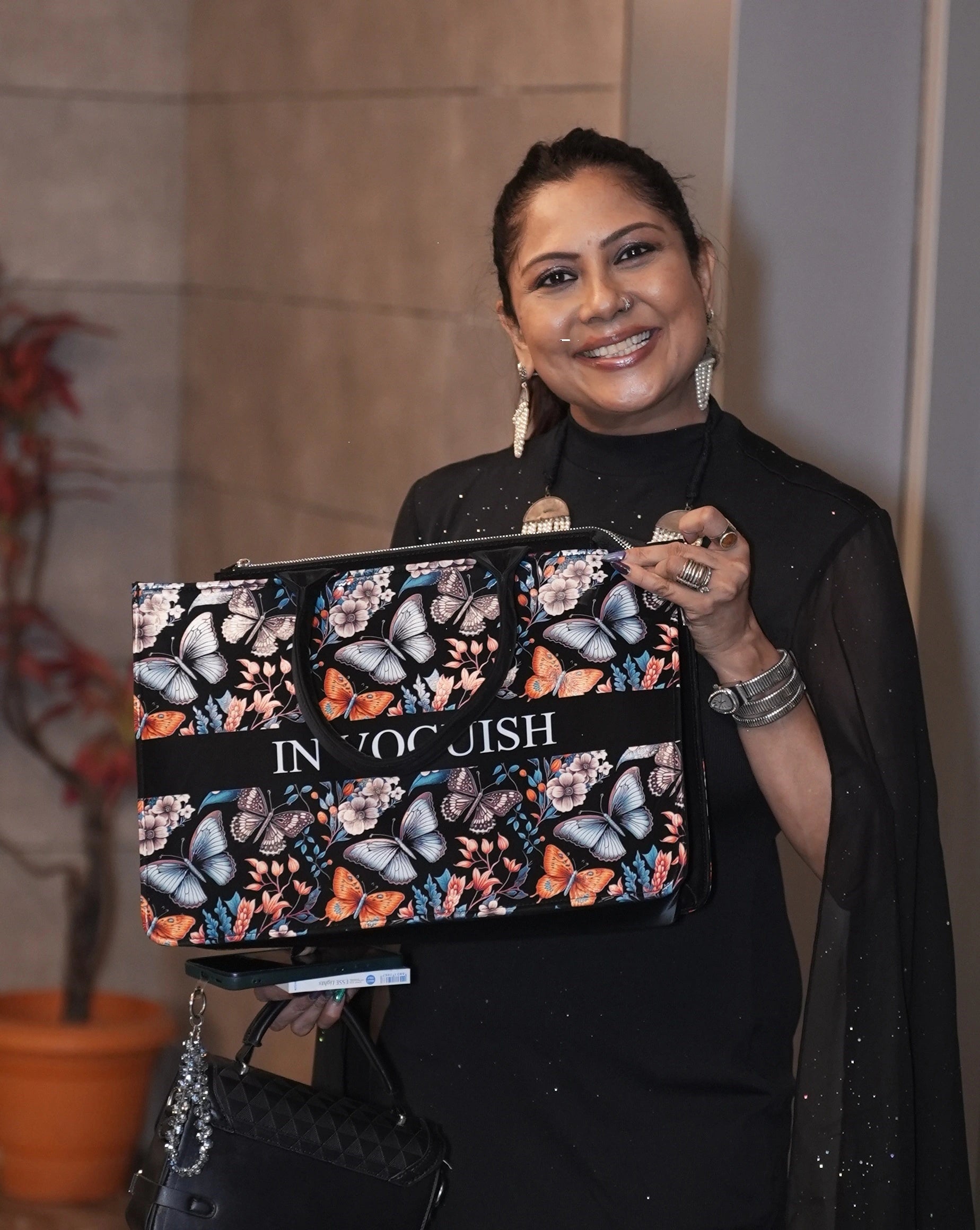 Customized Tote Bag  Designed with Beautiful Boho Butterflies With Flowers