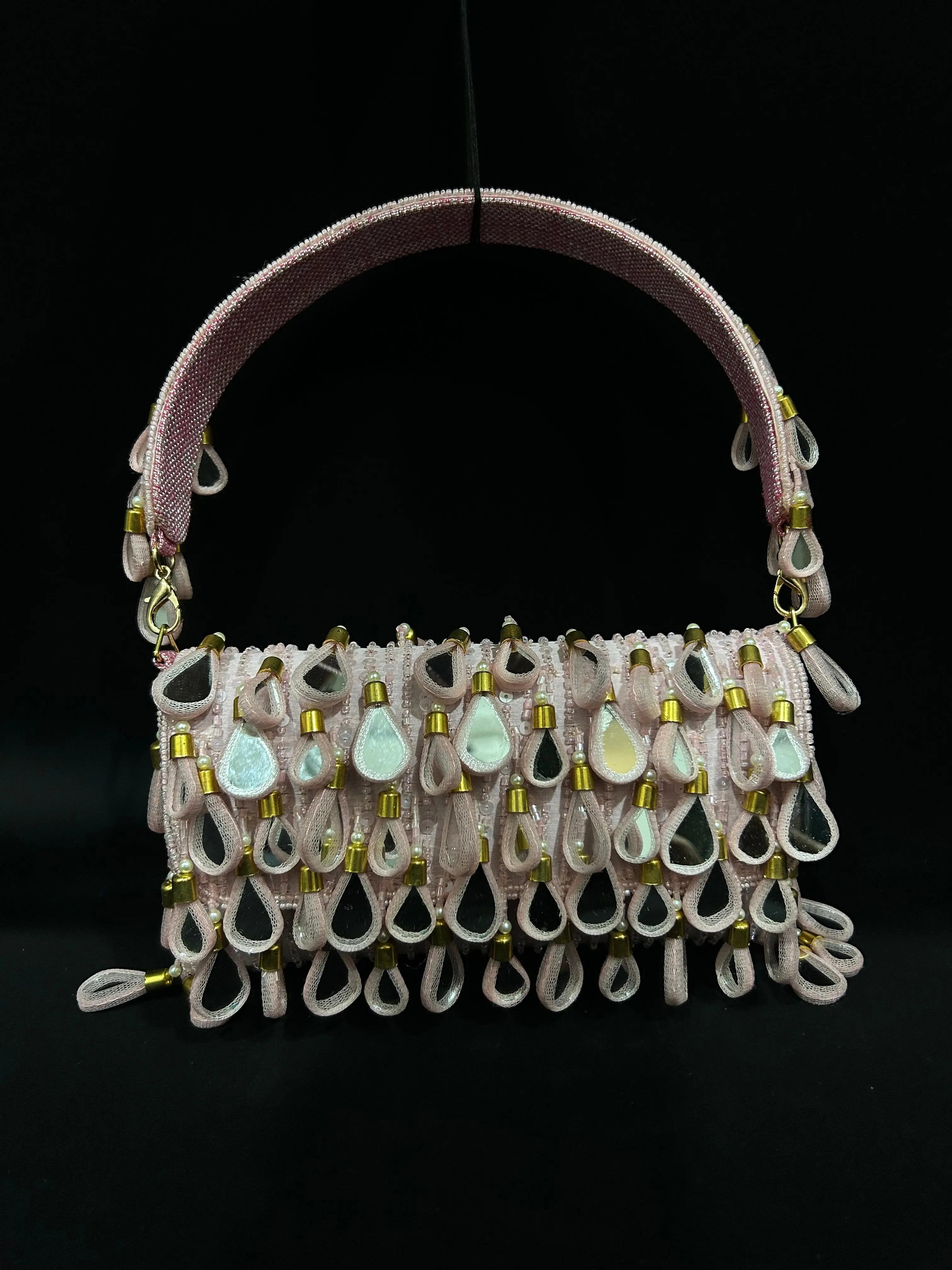 Pearl Drop Pink Sequin Handcrafted Clutch