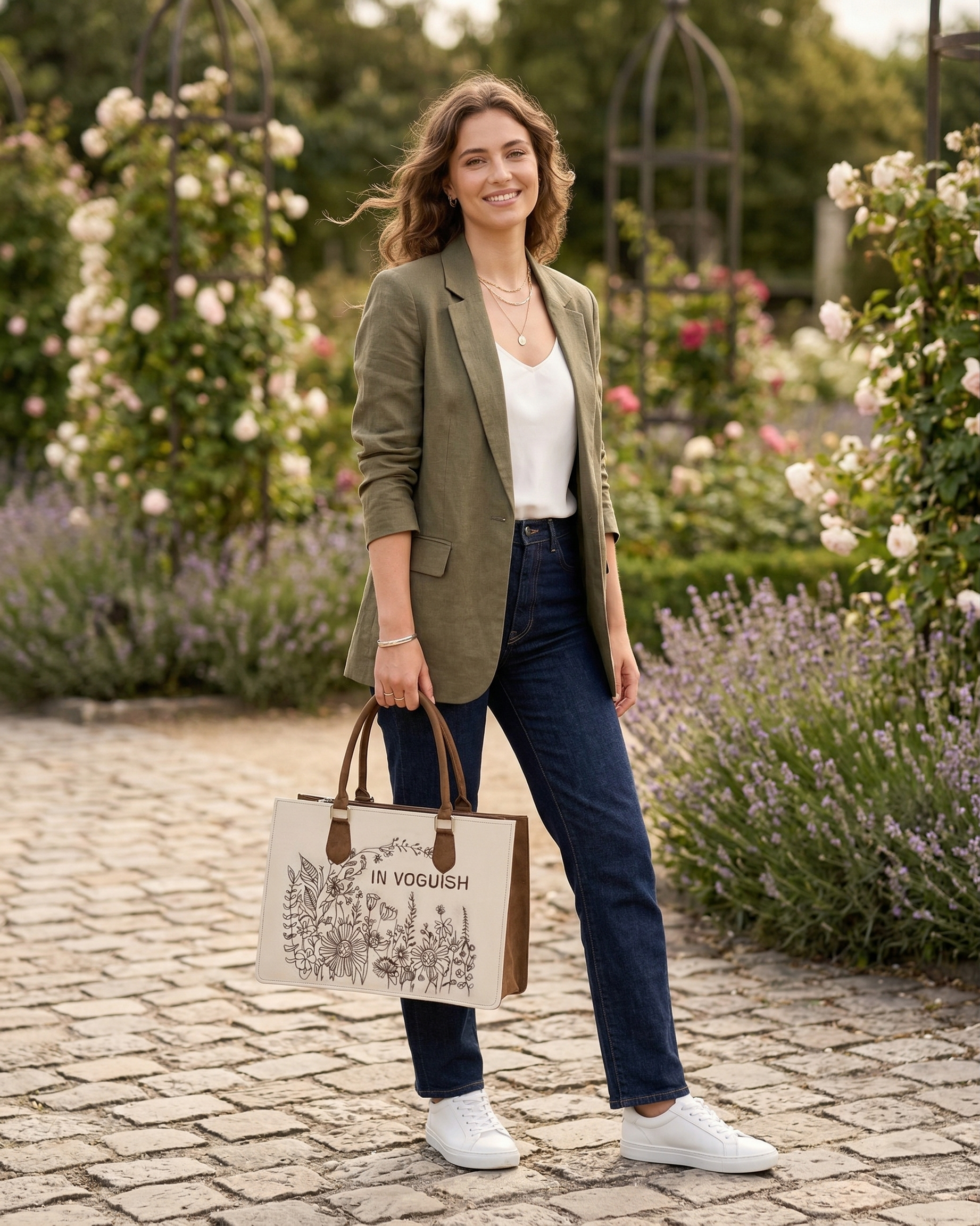 Customized Floral Art Canvas Tote Bag – Brown Suede Edition