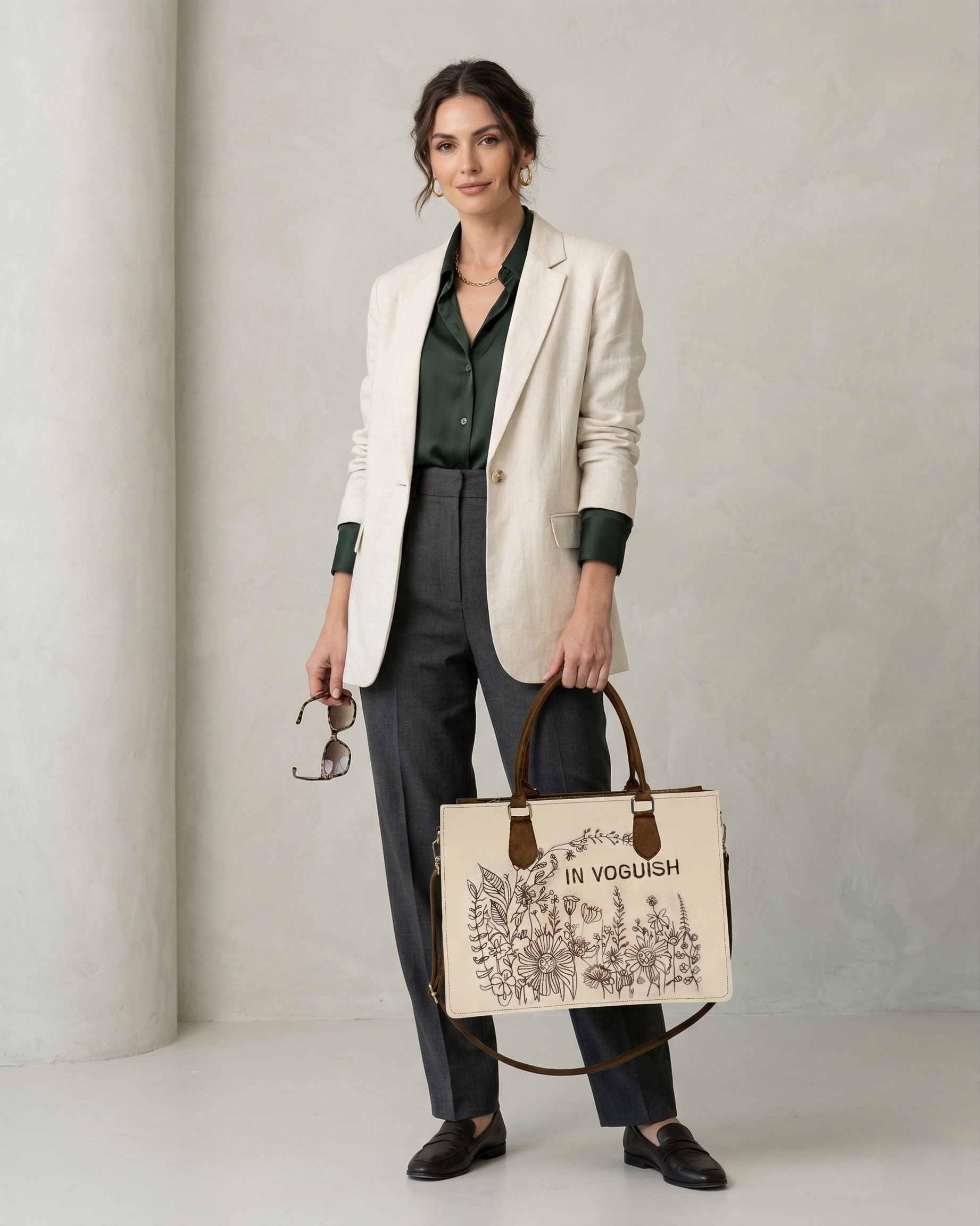 Customized Floral Art Canvas Tote Bag – Brown Suede Edition