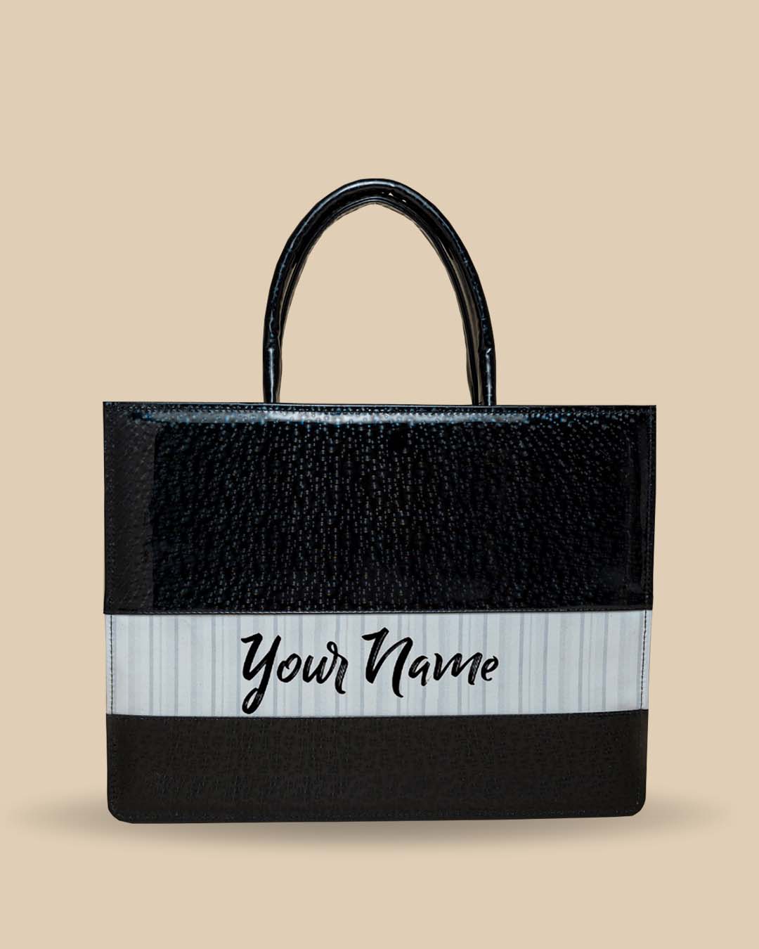 3D Look Black Leather Personalized Tote Bag