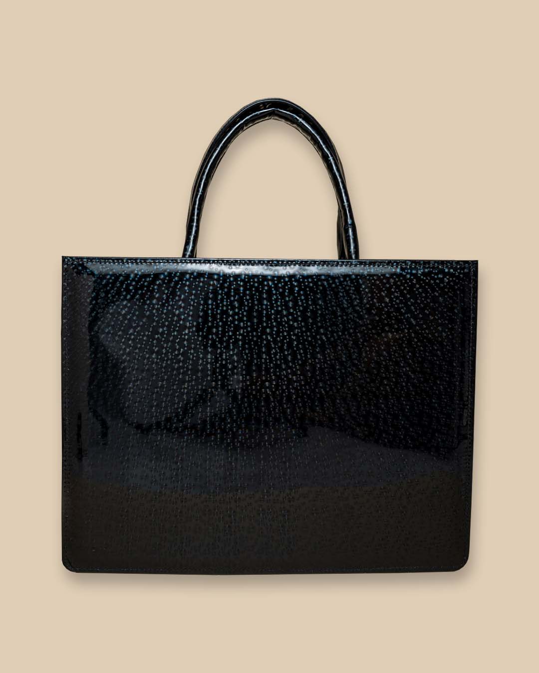 3D Look Black Leather Personalized Tote Bag